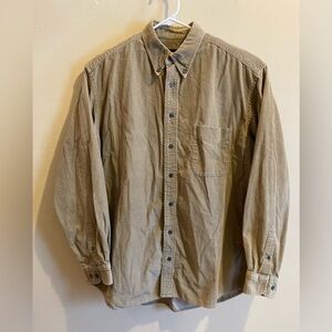 Eddie Bauer Corduroy Button Down Mens Large Tall Long Sleeve Beige Shirt